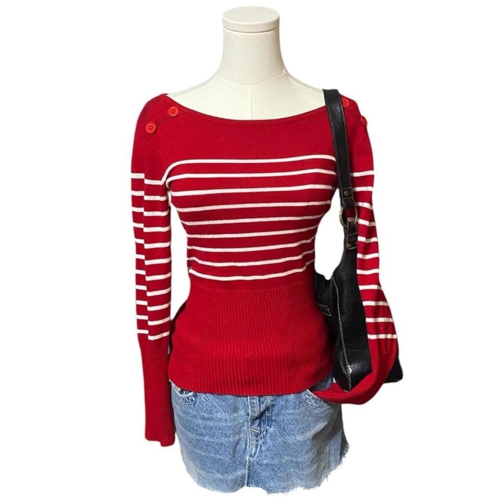 red and white striped fitted sweater